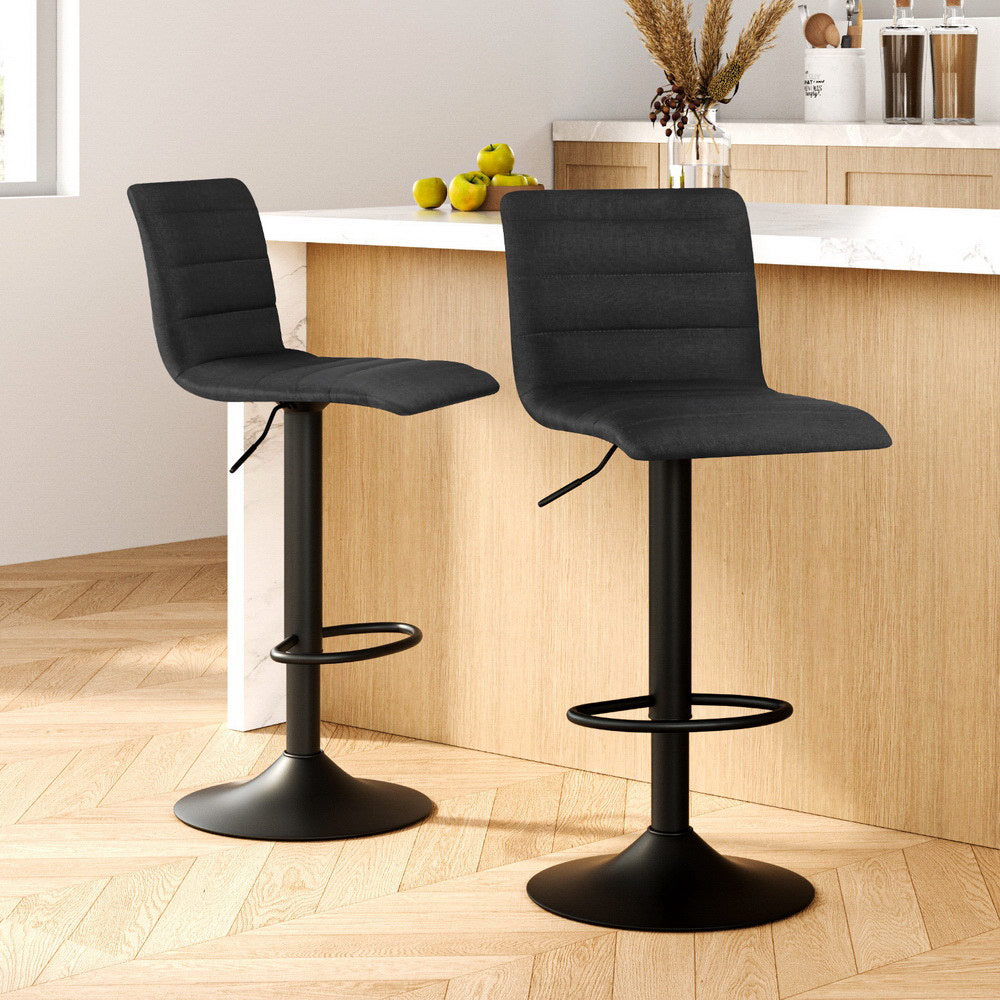 Blair (Set of 2) Faux Linen Bar Stools - Black - Homecoze