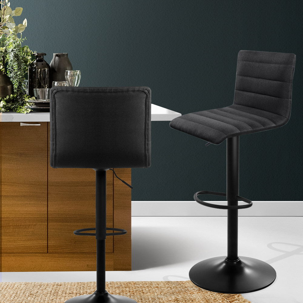 Blair (Set of 2) Faux Linen Bar Stools - Black - Homecoze