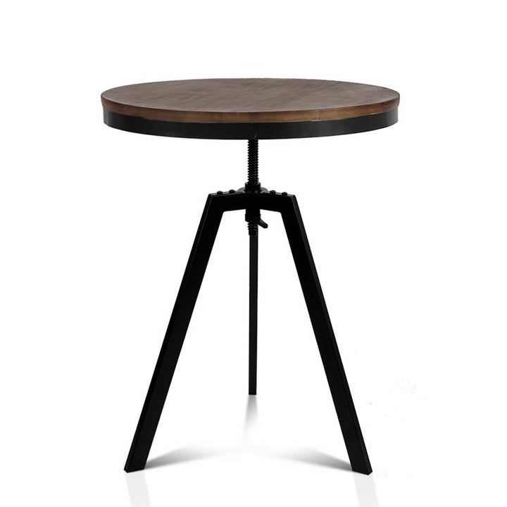 Industrial Elm Wood Round Dining Table - Dark Brown