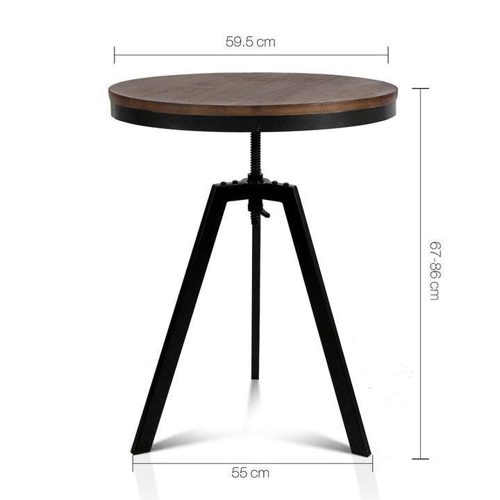 Industrial Elm Wood Round Dining Table - Dark Brown