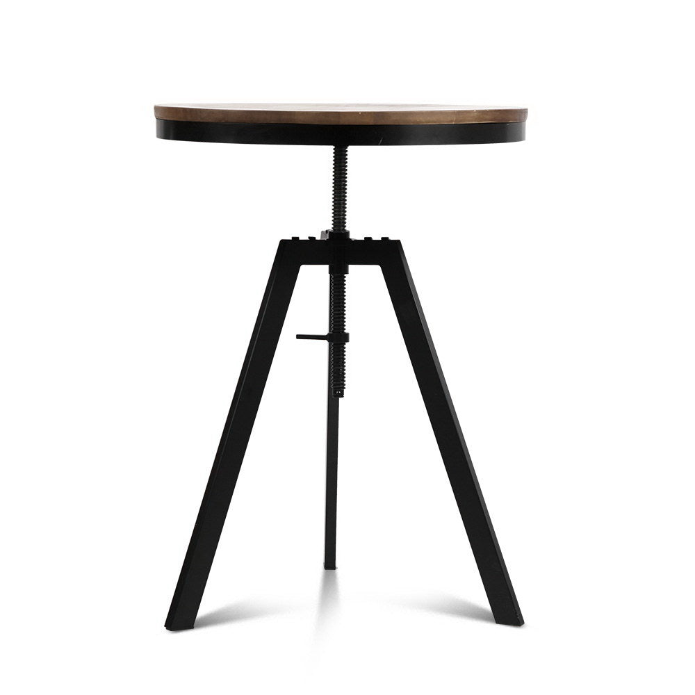 Industrial Elm Wood Round Dining Table - Dark Brown