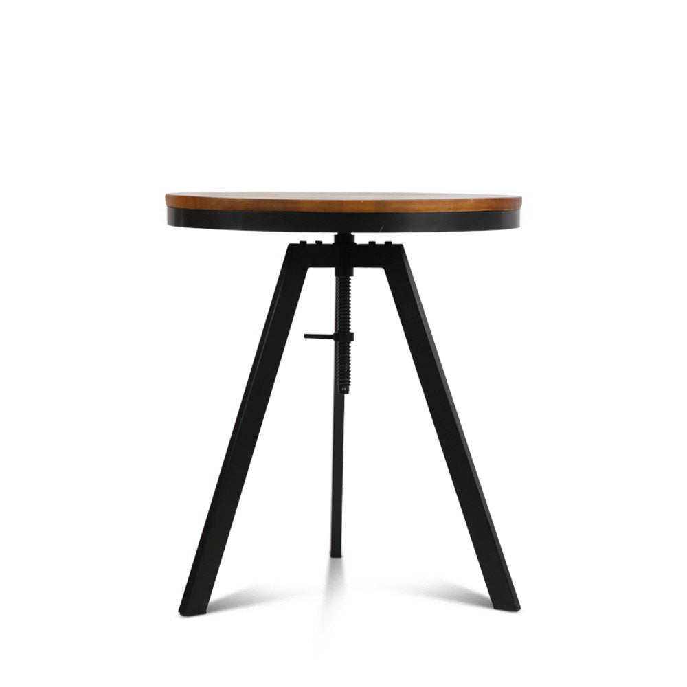 Industrial Elm Wood Round Dining Table - Dark Brown