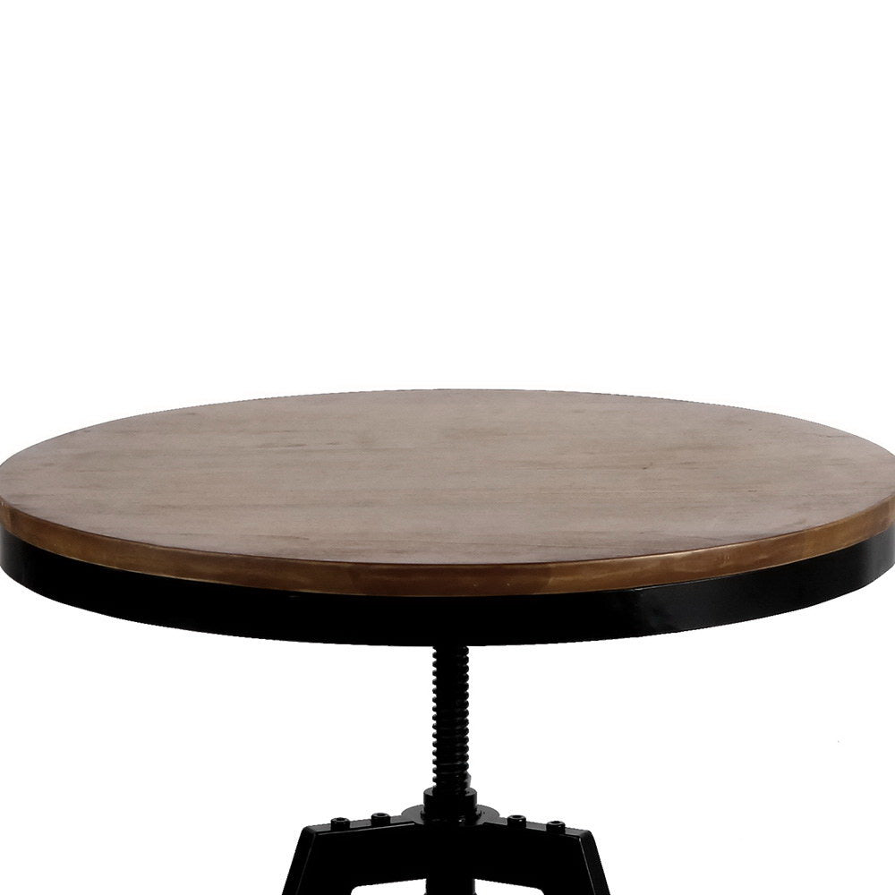 Industrial Elm Wood Round Dining Table - Dark Brown