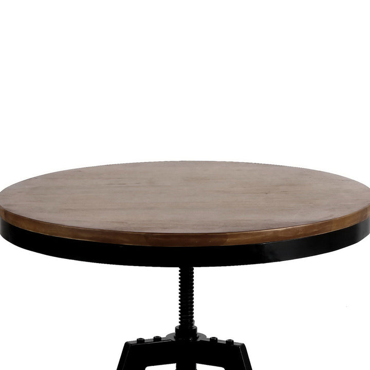 Industrial Elm Wood Round Dining Table - Dark Brown