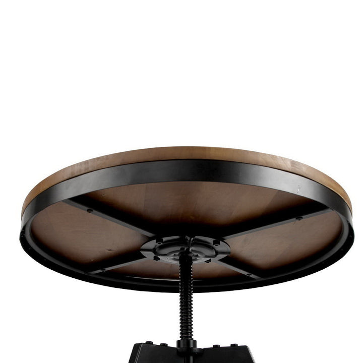 Industrial Elm Wood Round Dining Table - Dark Brown