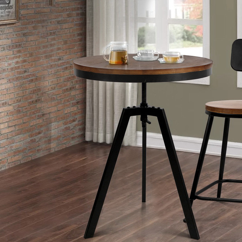 Industrial Elm Wood Round Dining Table - Dark Brown