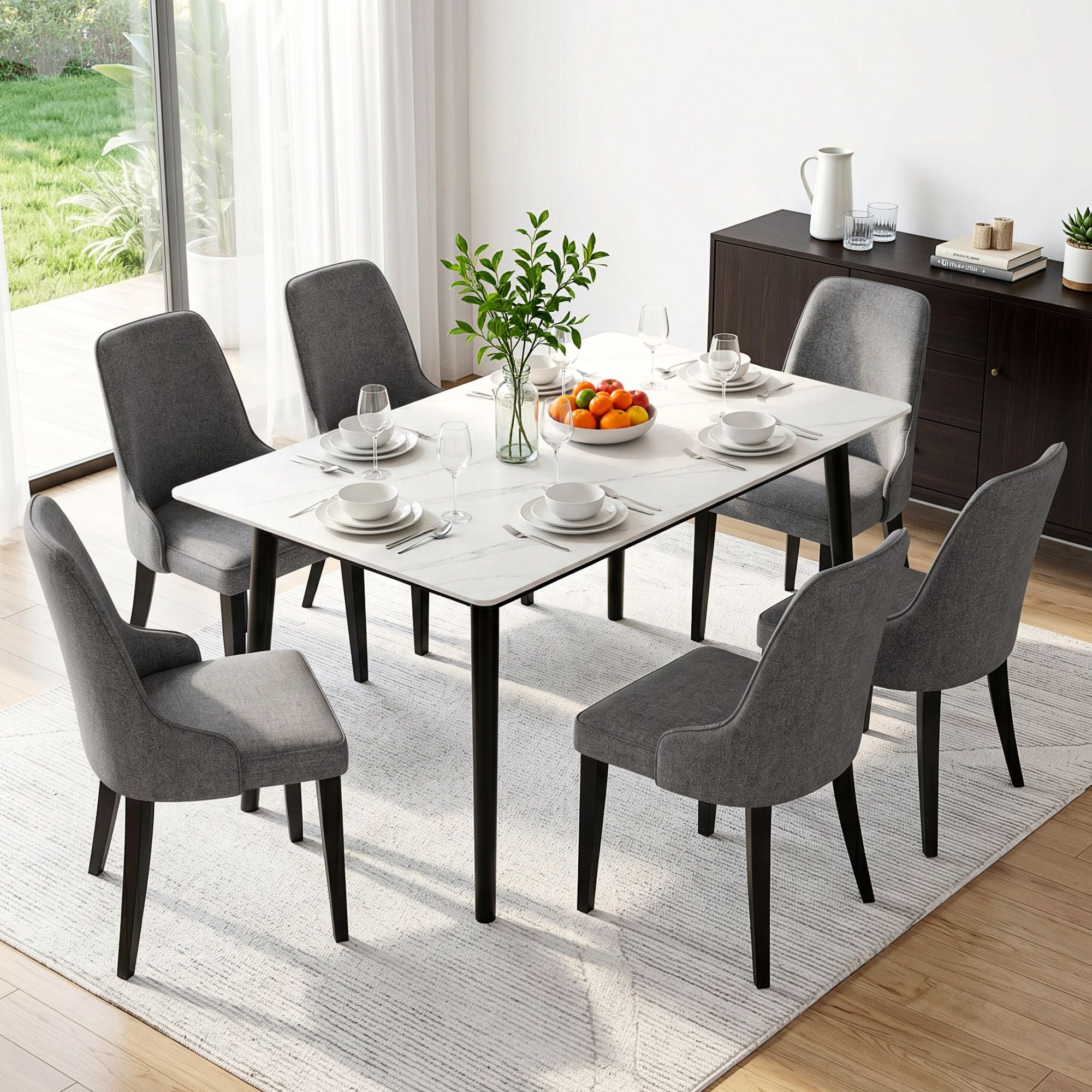 Hadley (Set of 6) Linen-Look Dining Chairs - Grey