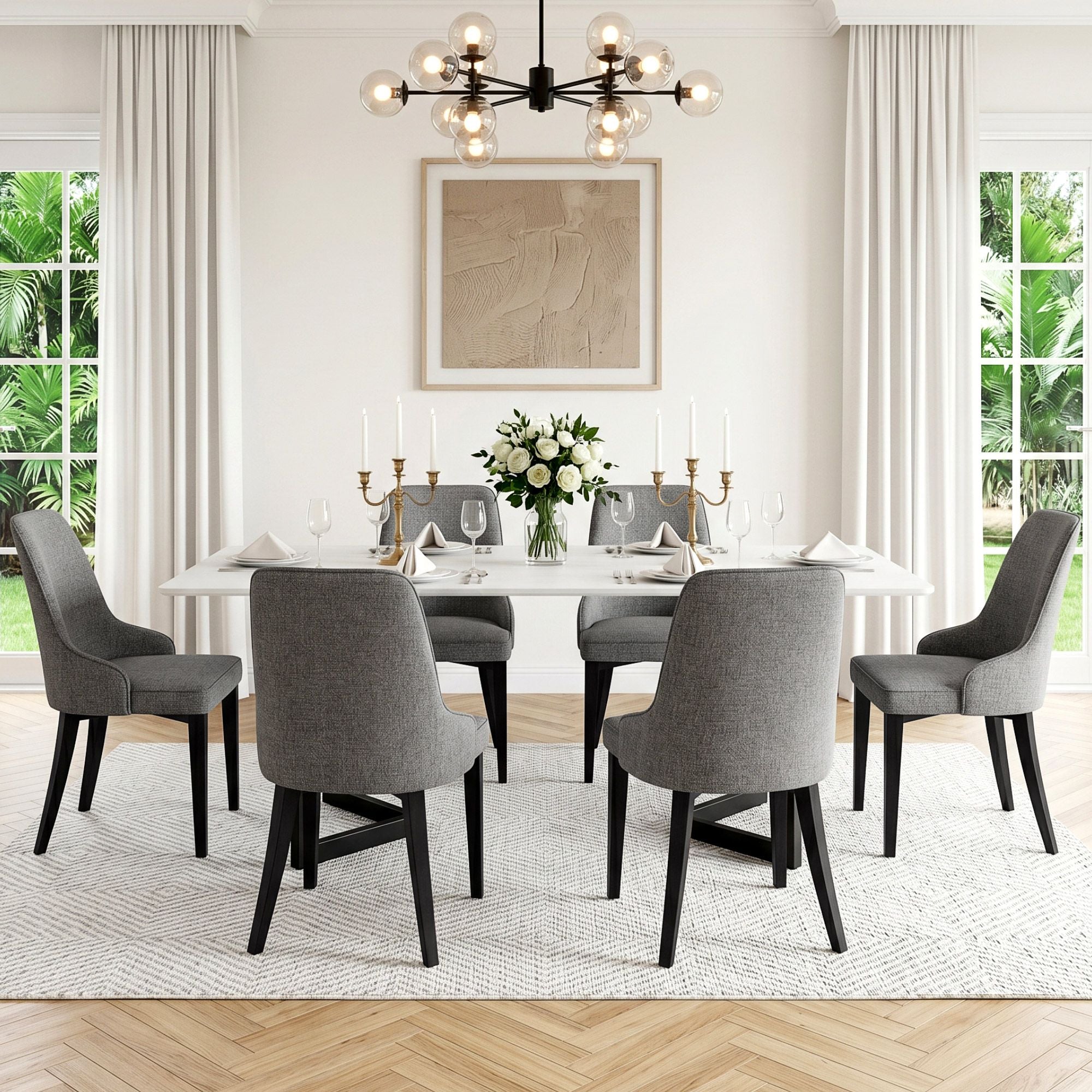 Hadley (Set of 6) Linen-Look Dining Chairs - Grey