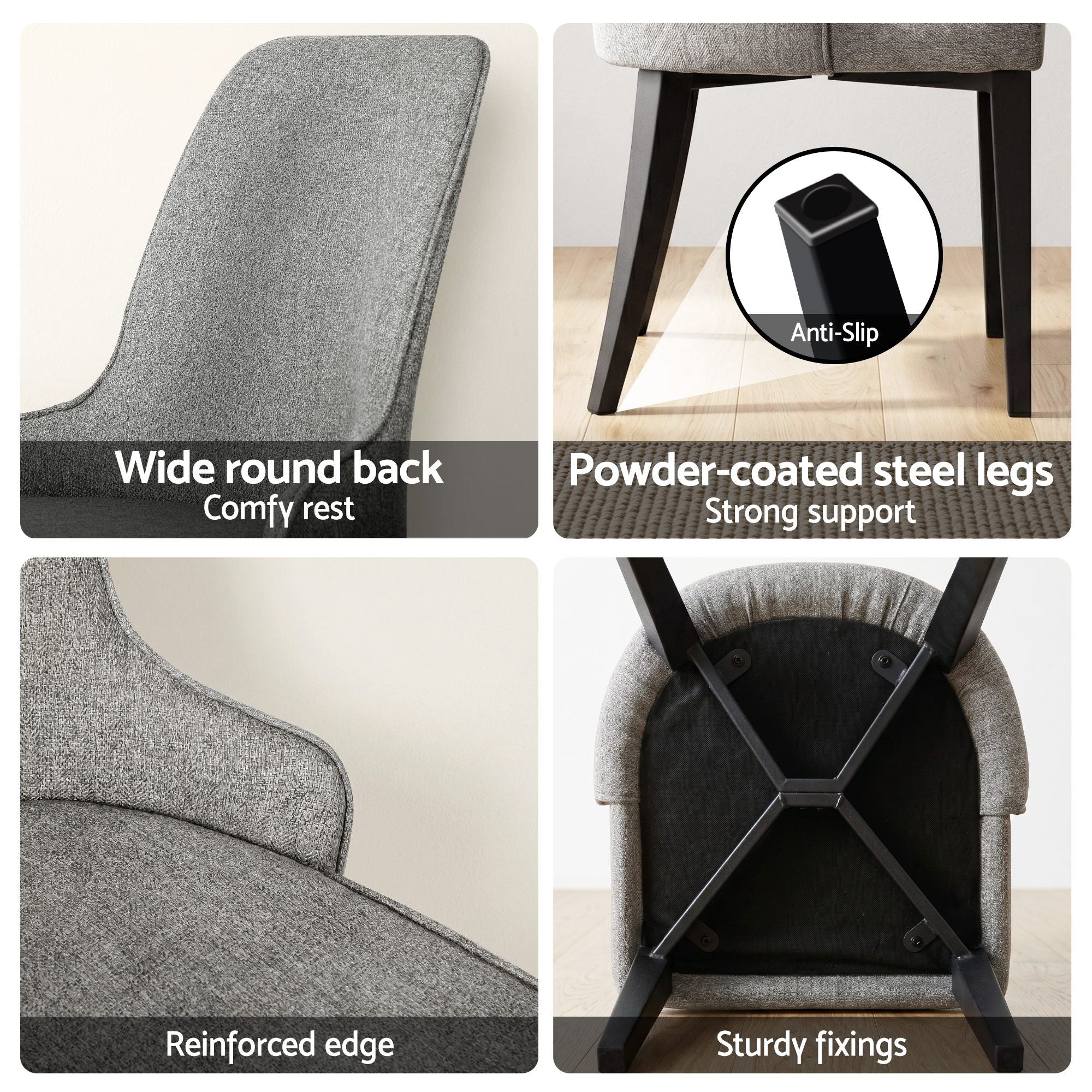 Hadley (Set of 2) Linen-Look Dining Chairs - Grey