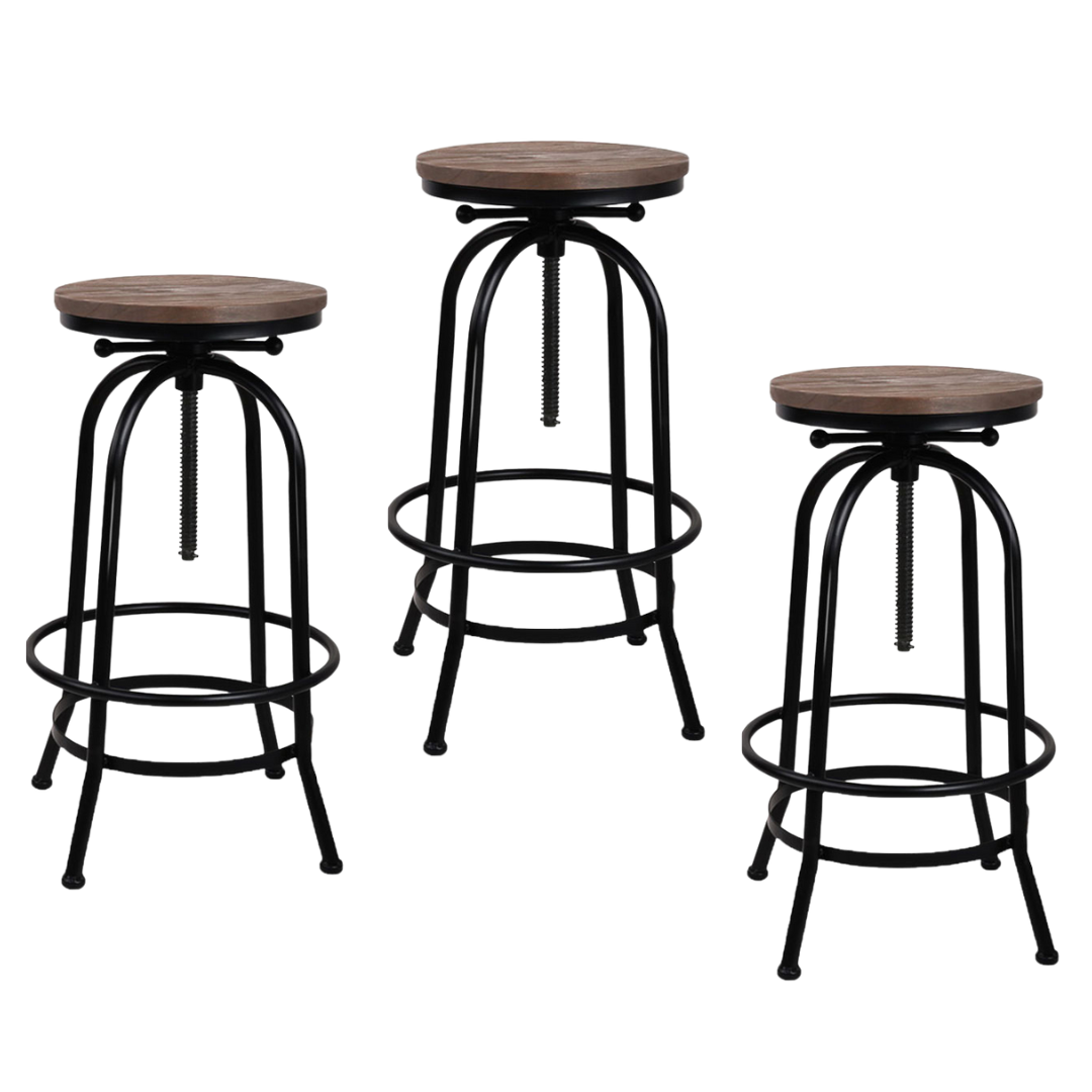 Frankie (Set of 3) Industrial Bar Stools - Black - Homecoze