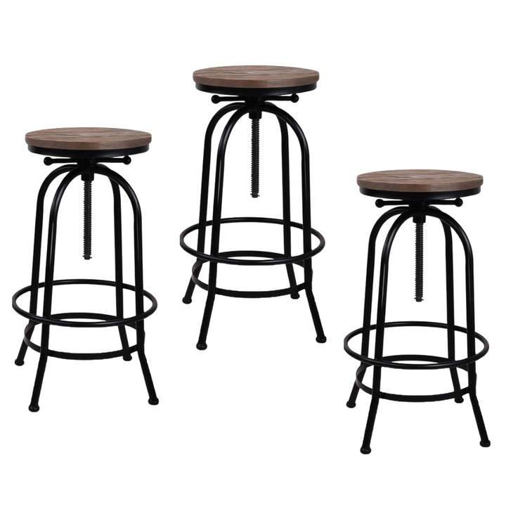 Frankie (Set of 3) Elm Wood Bar Stools - Brown