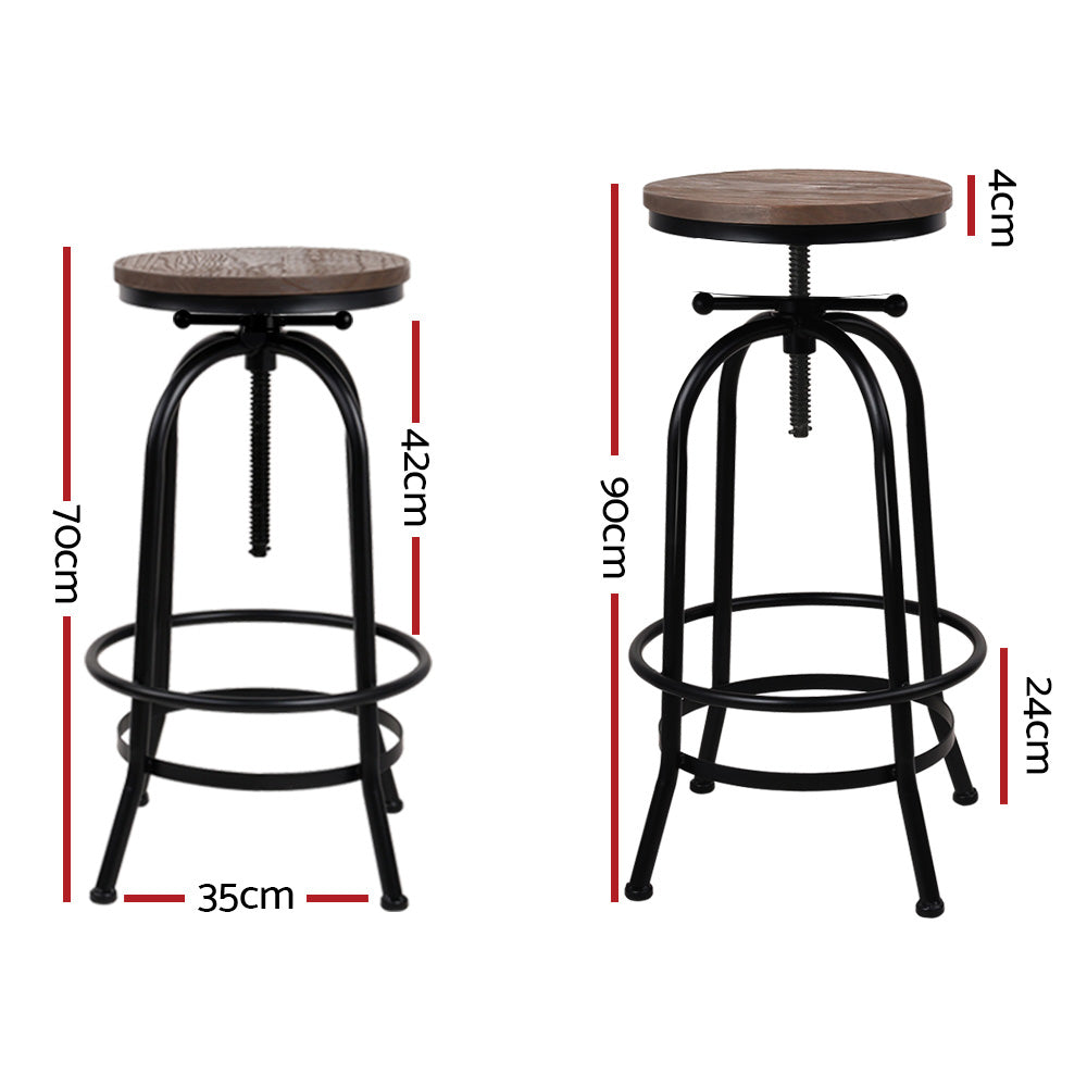 Frankie (Set of 3) Elm Wood Bar Stools - Brown