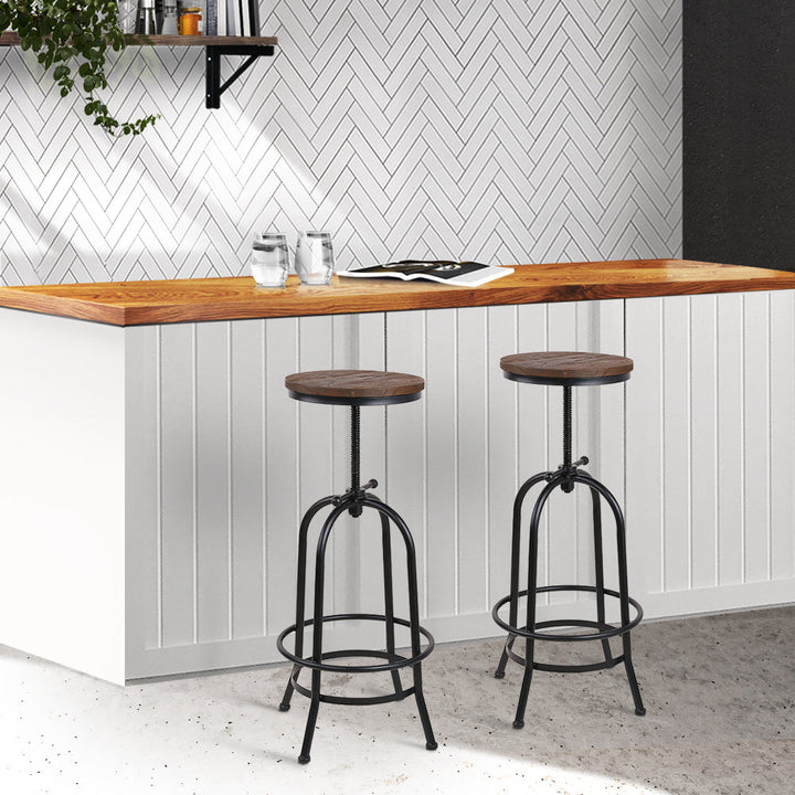 Frankie (Set of 3) Elm Wood Bar Stools - Brown