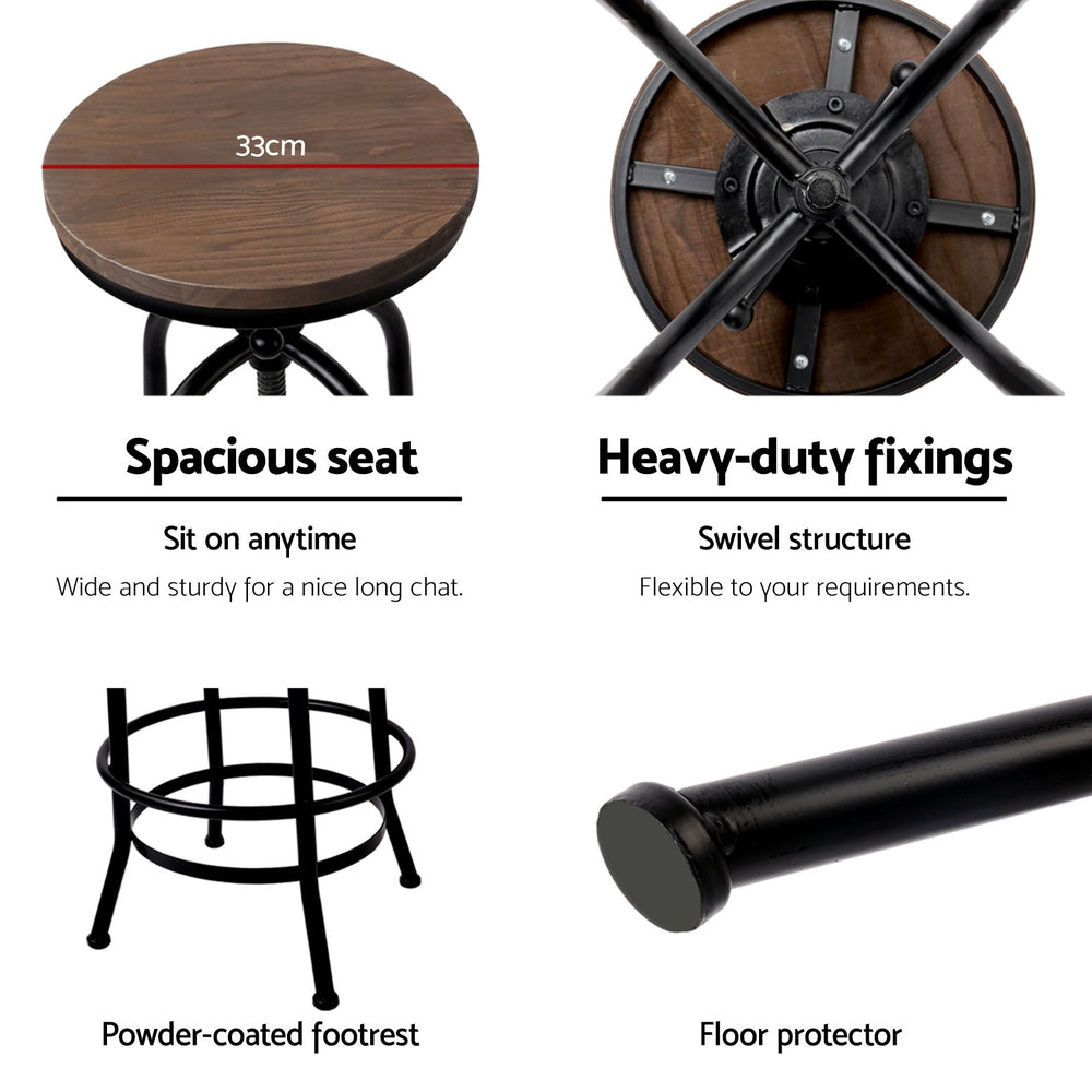 Frankie (Set of 2) Industrial Bar Stools - Black - Homecoze