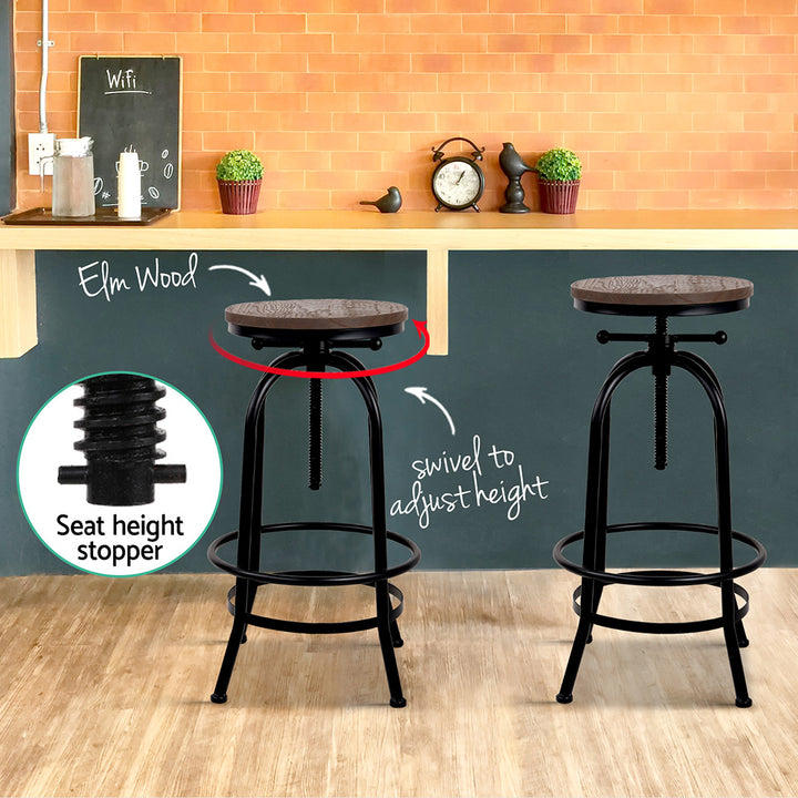 Frankie (Set of 2) Industrial Bar Stools - Black - Homecoze