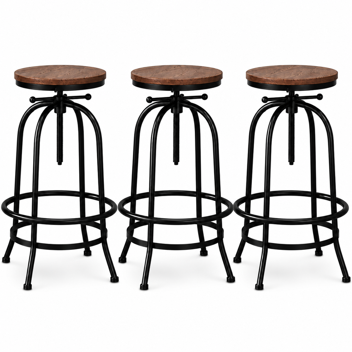 Frankie (Set of 3) Industrial Bar Stools - Black & Wood