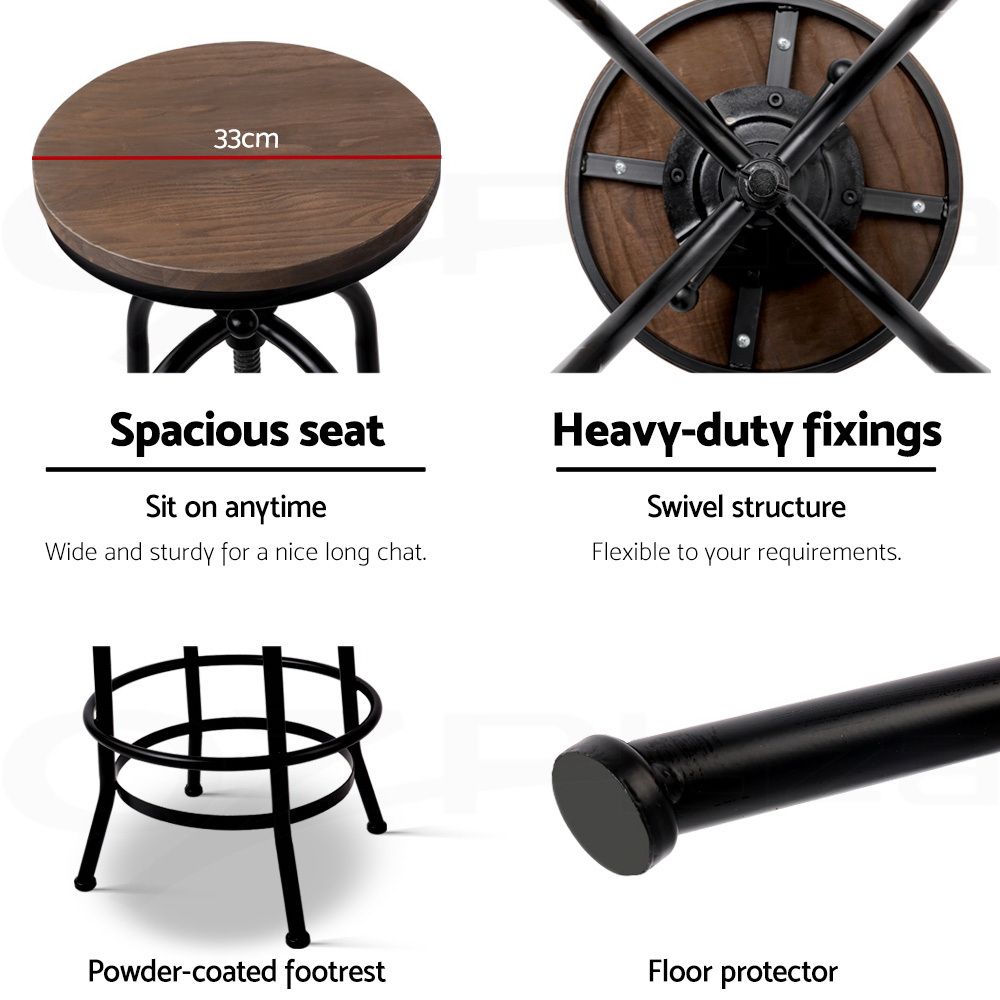 Frankie (Set of 3) Industrial Bar Stools - Black & Wood