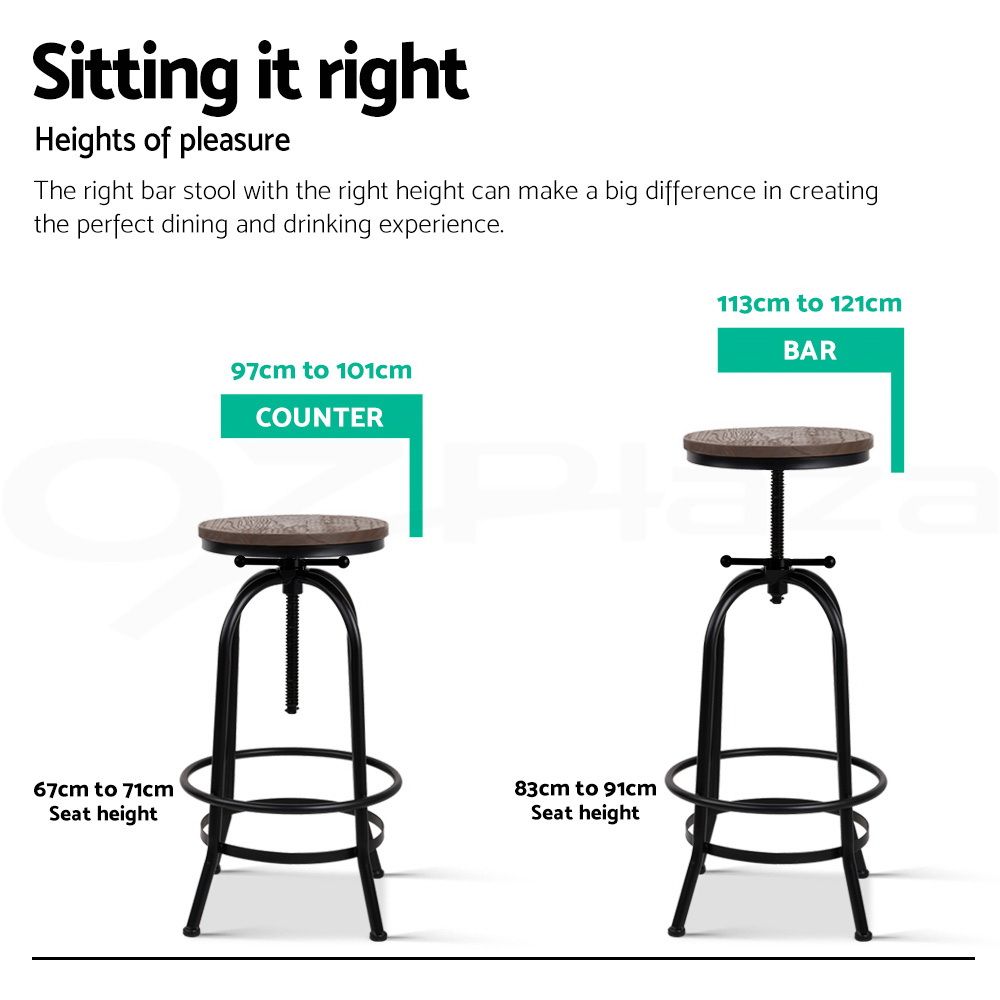 Frankie (Set of 3) Industrial Bar Stools - Black & Wood