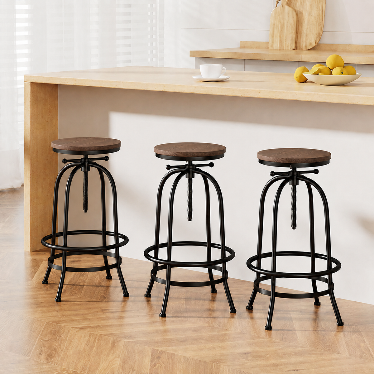Frankie (Set of 3) Industrial Bar Stools - Black & Wood
