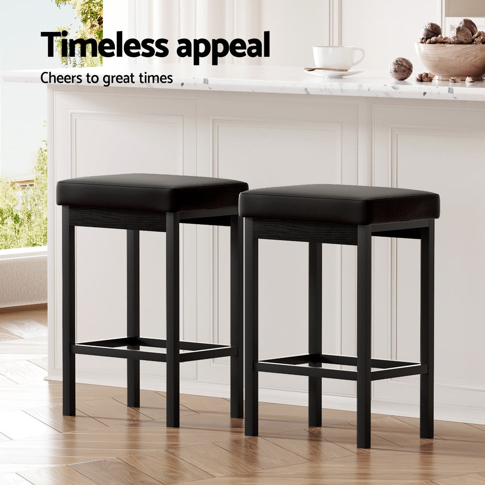 2x Artiss Metal Bar Stools PU Seat Dining Counter Chairs - Homecoze
