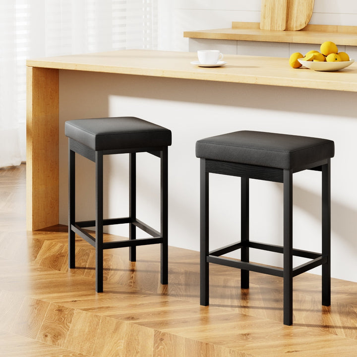 2x Artiss Metal Bar Stools PU Seat Dining Counter Chairs - Homecoze