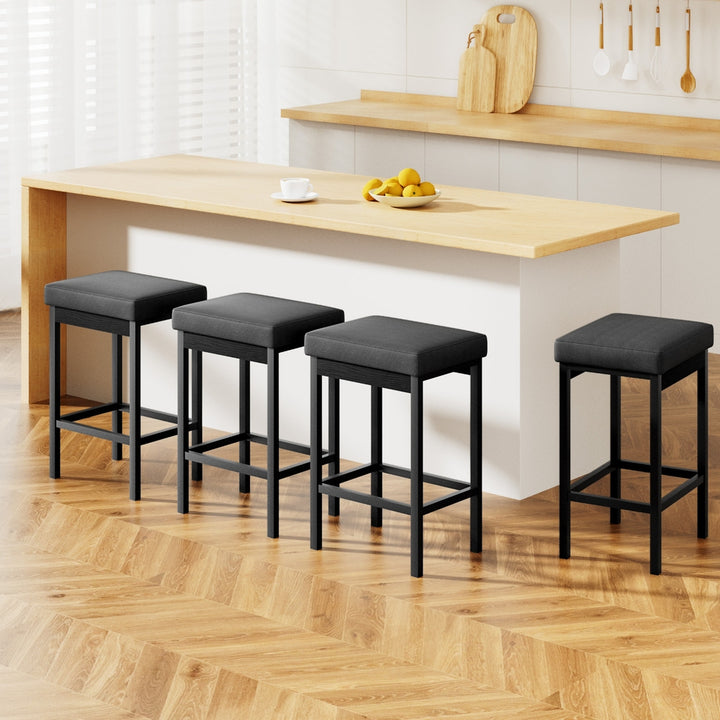 A Set of 4 Artiss Metal Bar Stools PU Seat Dining Counter Chairs - Homecoze