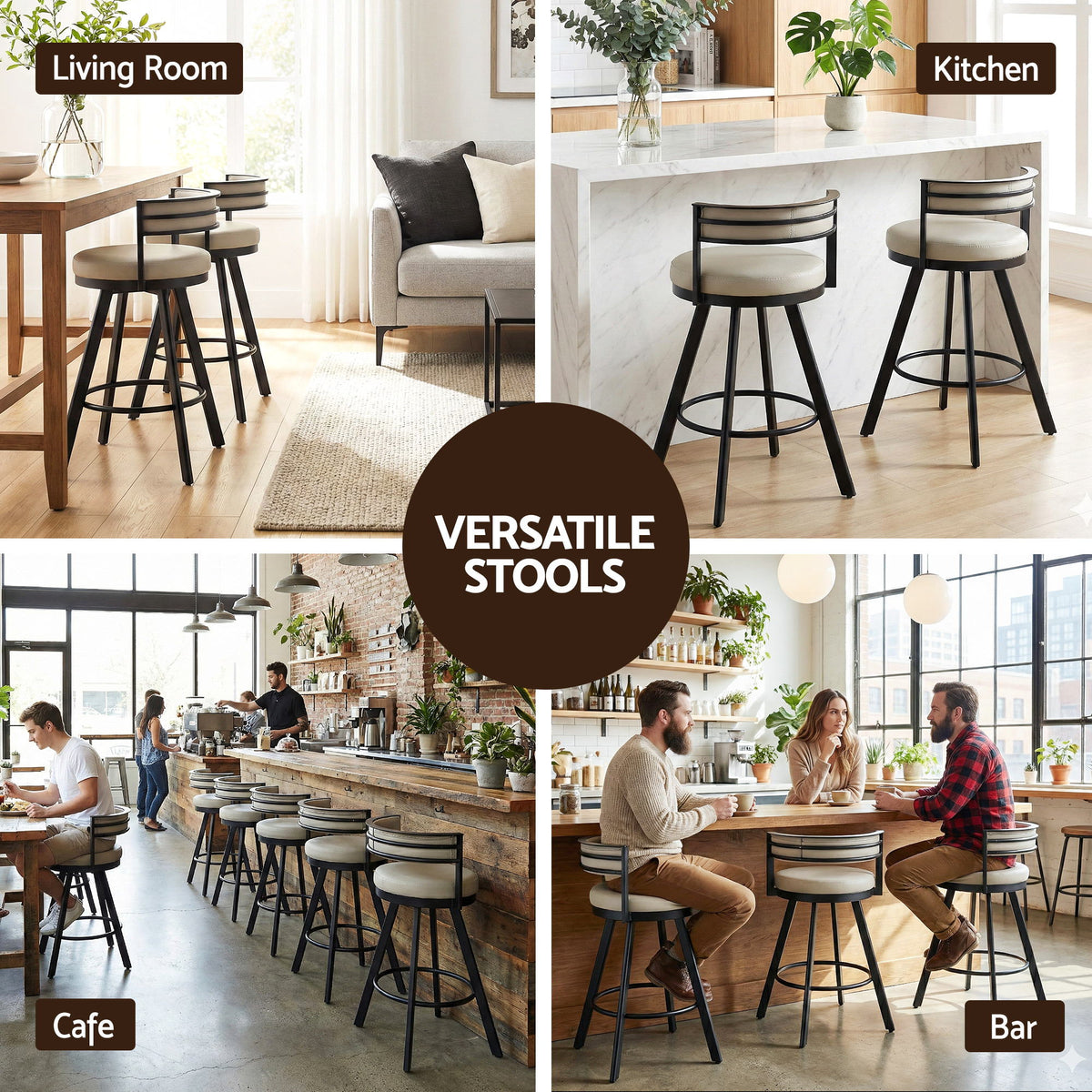 Tove (Set of 2) Swivel Bar Stools – Beige