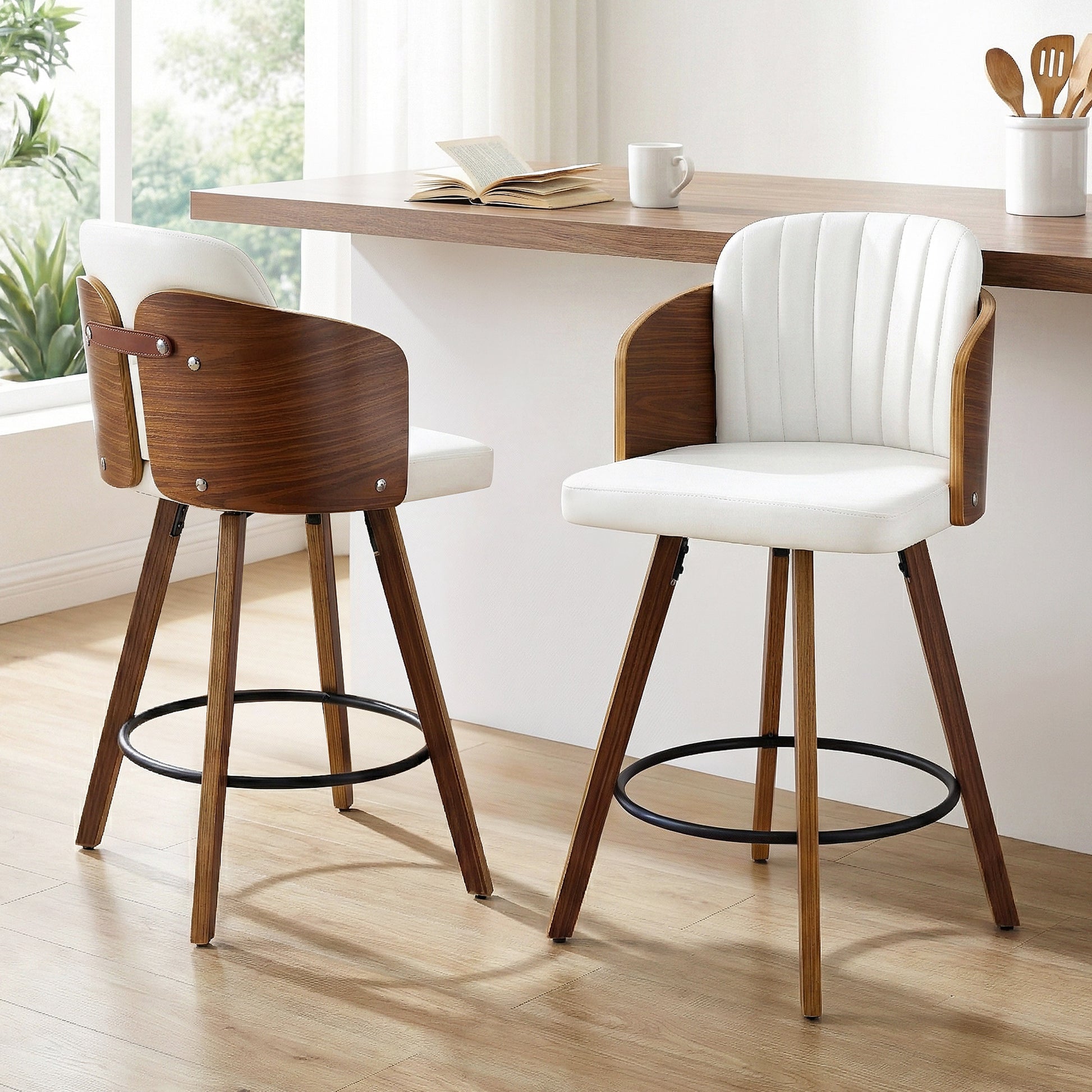 Artiss Wooden Bar Stools Swivel Kitchen Counter Stool Chair 58cm Seat Height - Homecoze