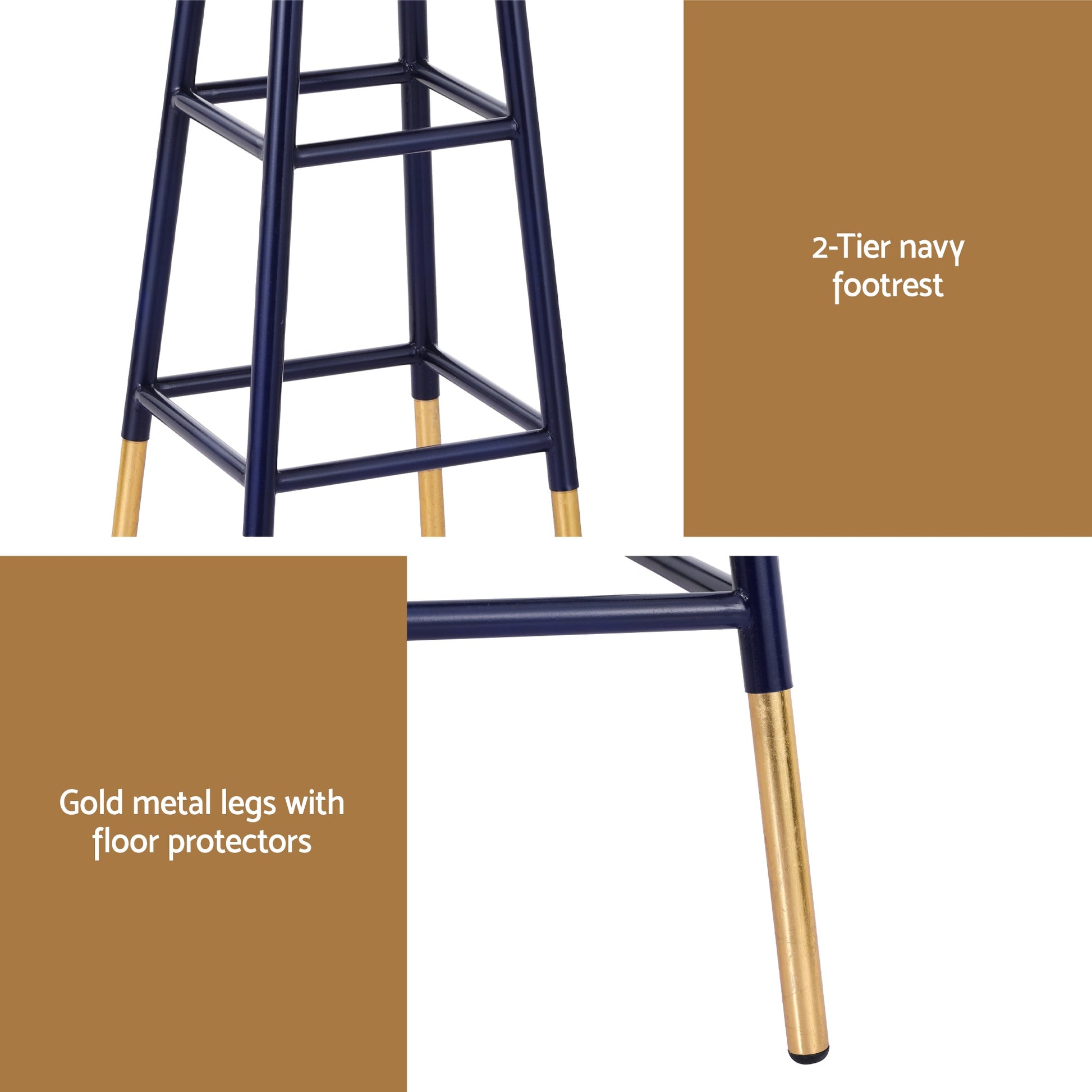 Artiss 2x Bar Stools Metal Gold Navy - Homecoze