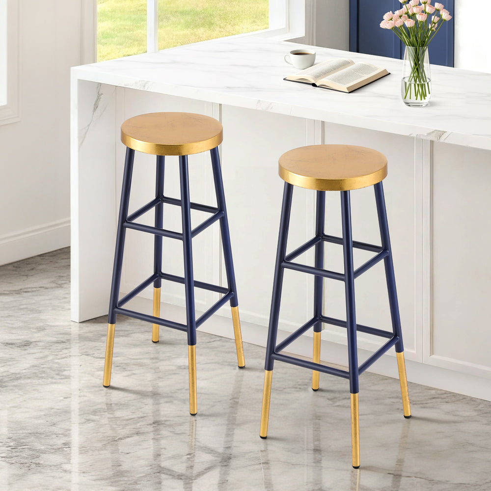 Artiss 2x Bar Stools Metal Gold Navy - Homecoze