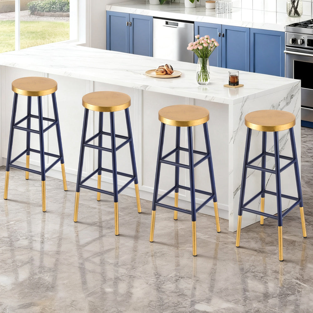 Artiss 4x Bar Stools Metal Gold Navy - Homecoze