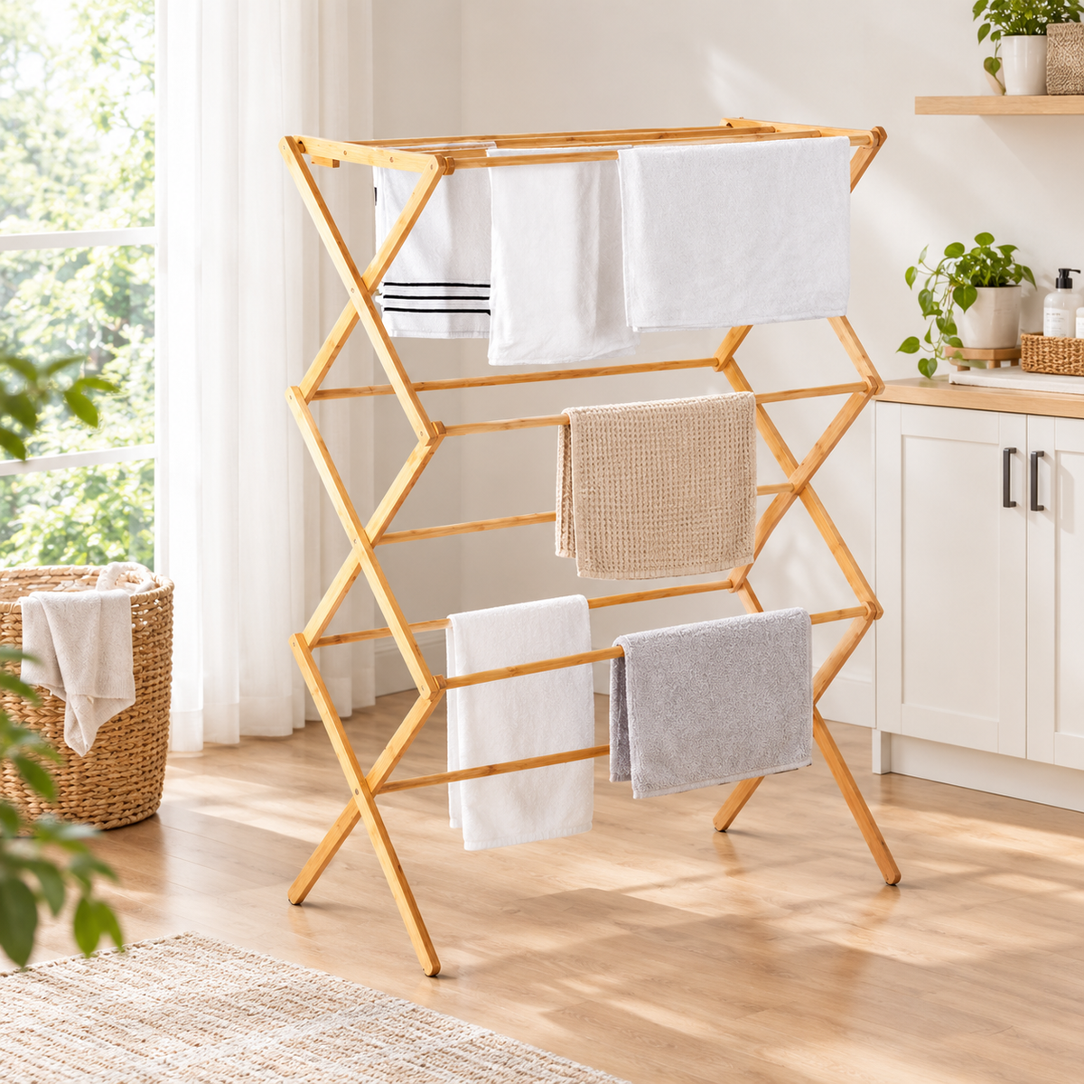 Clothes Rack Airer Foldable Bamboo Drying Laundry Garment Hanger