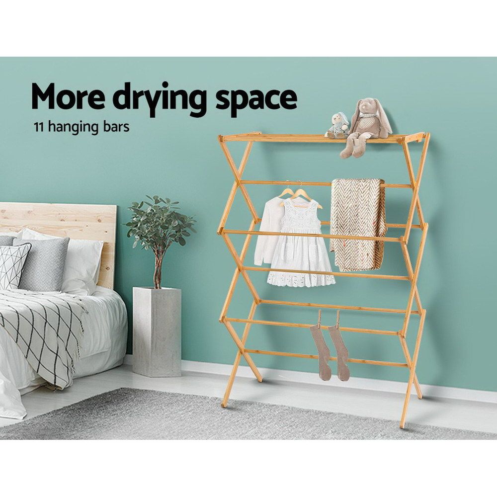 Clothes Rack Airer Foldable Bamboo Drying Laundry Garment Hanger