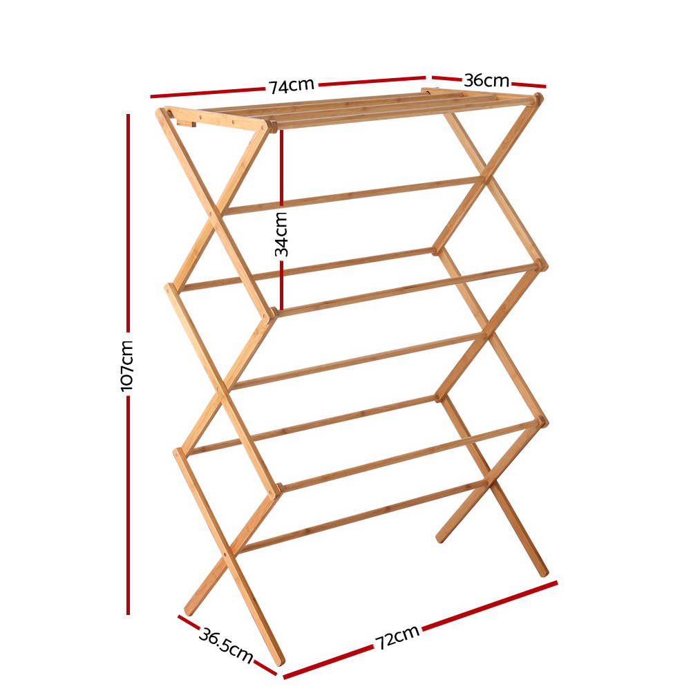 Clothes Rack Airer Foldable Bamboo Drying Laundry Garment Hanger - Homecoze