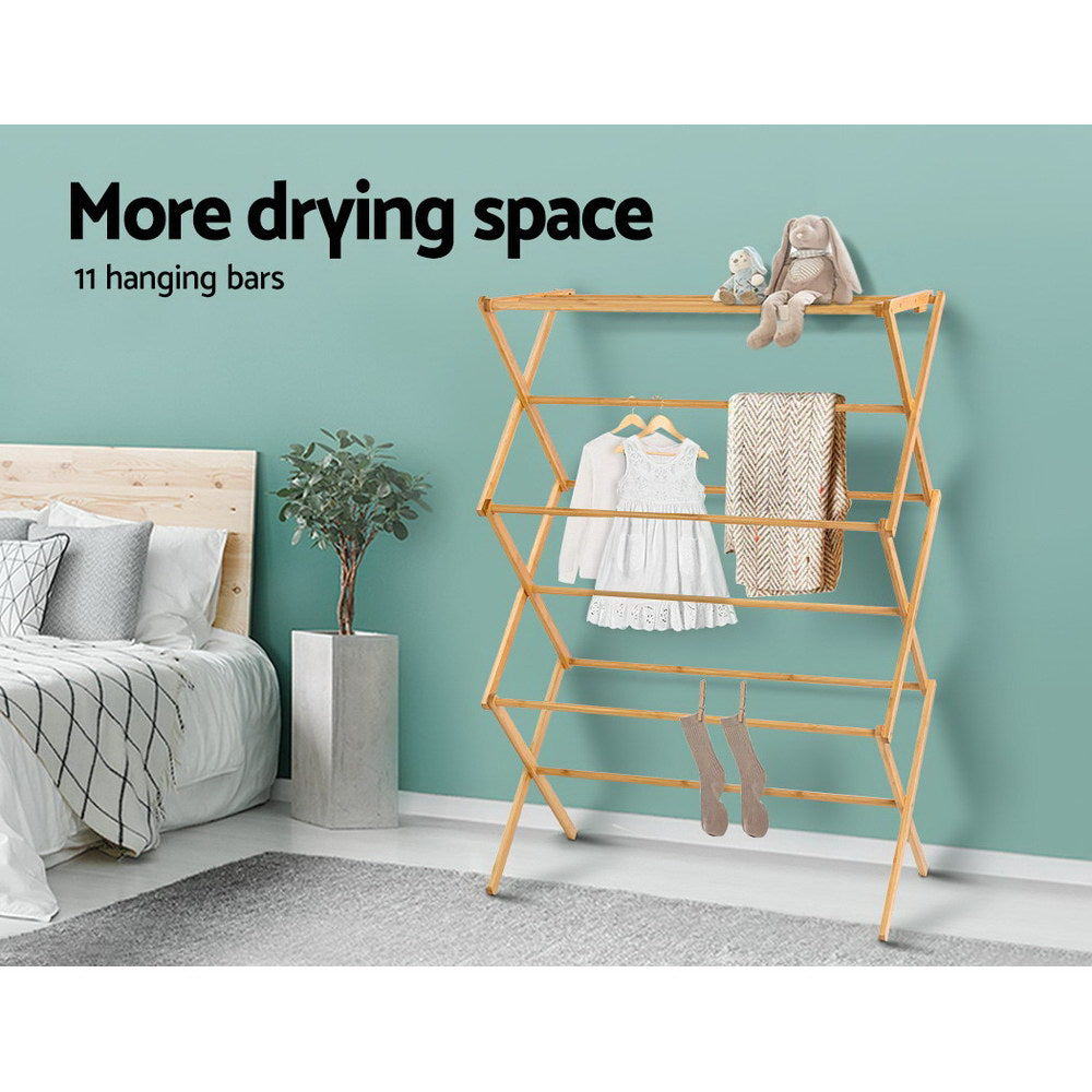 Clothes Rack Airer Foldable Bamboo Drying Laundry Garment Hanger - Homecoze