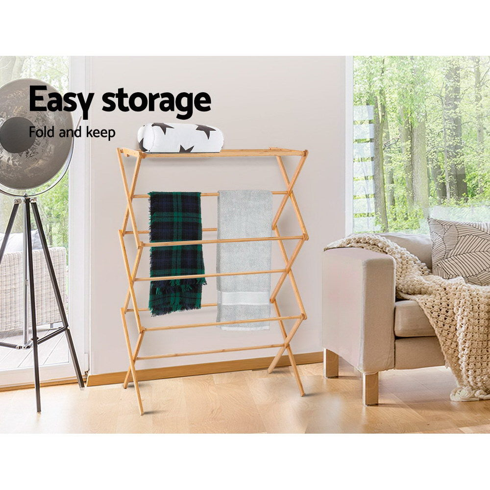 Clothes Rack Airer Foldable Bamboo Drying Laundry Garment Hanger - Homecoze