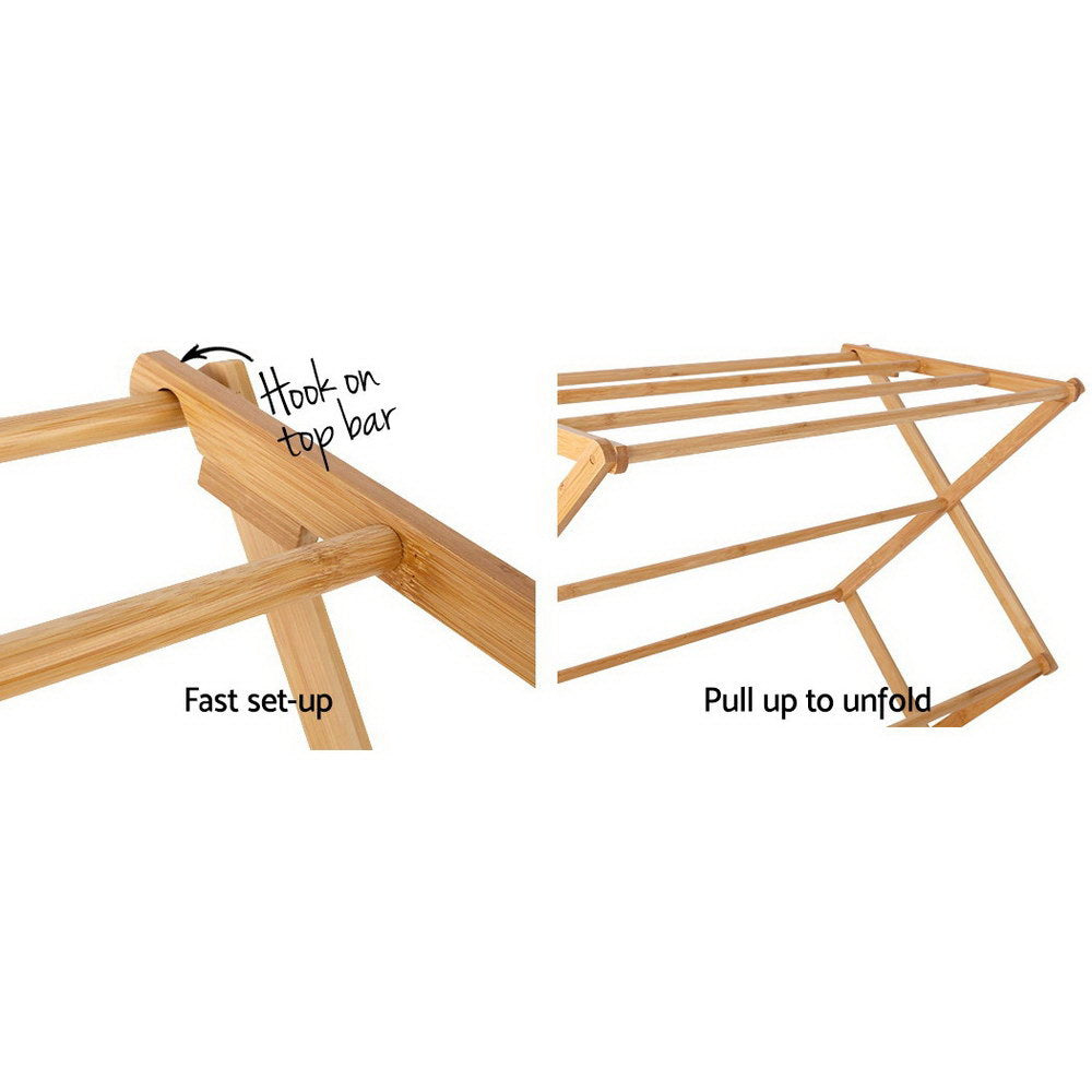 Clothes Rack Airer Foldable Bamboo Drying Laundry Garment Hanger - Homecoze