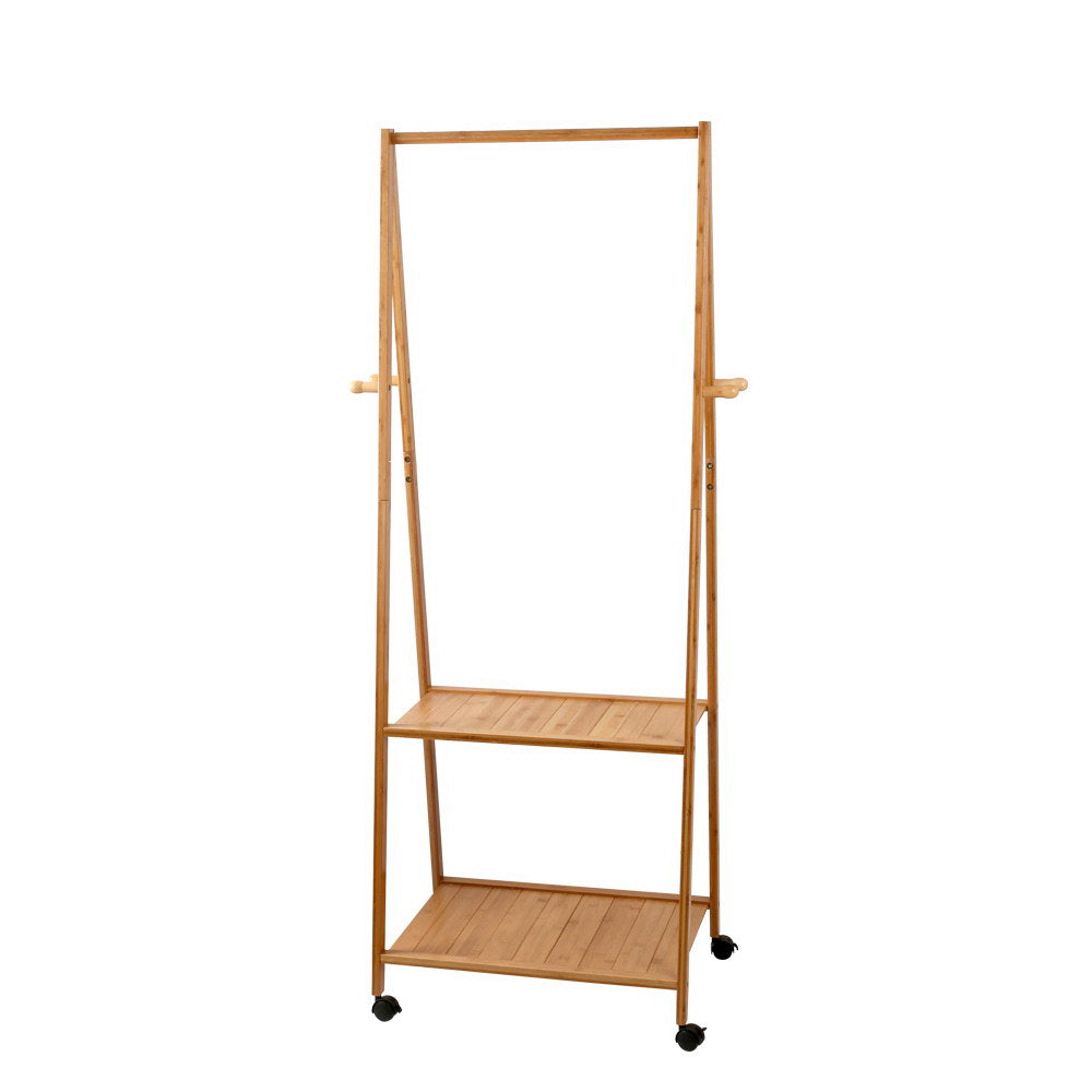 Bamboo Clothes Hanger Stand Bedroom Laundry Rack with Shelf - 60cm Wide - Homecoze