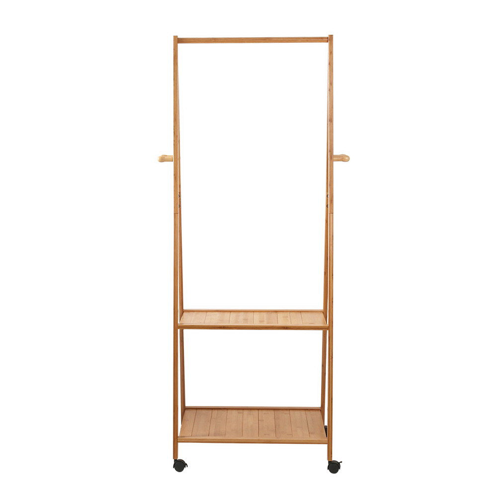 Bamboo Clothes Hanger Stand Bedroom Laundry Rack with Shelf - 60cm Wide - Homecoze