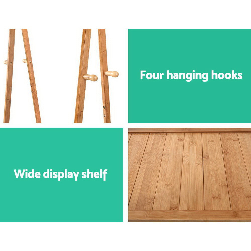 Bamboo Clothes Hanger Stand Bedroom Laundry Rack with Shelf - 60cm Wide - Homecoze