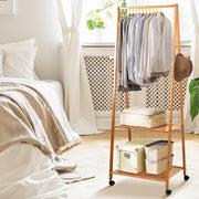Bamboo Clothes Hanger Stand Bedroom Laundry Rack with Shelf - 60cm Wide - Homecoze