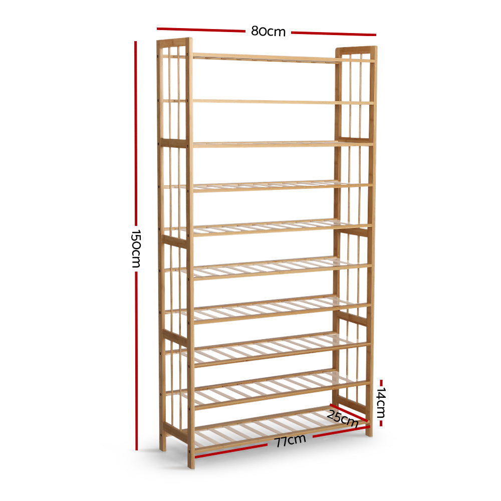 10-Tier Bamboo Shoe Rack Wooden Shelf - Homecoze