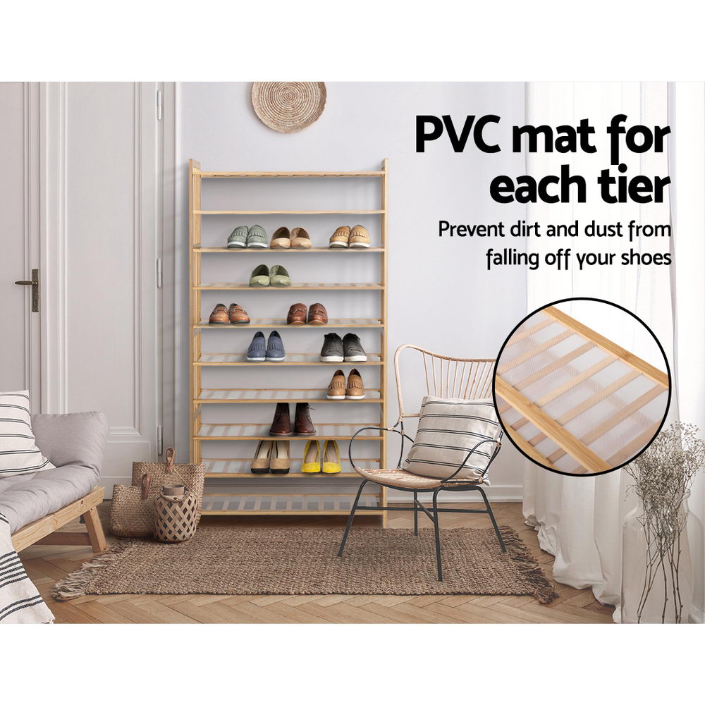 10-Tier Bamboo Shoe Rack Wooden Shelf - Homecoze