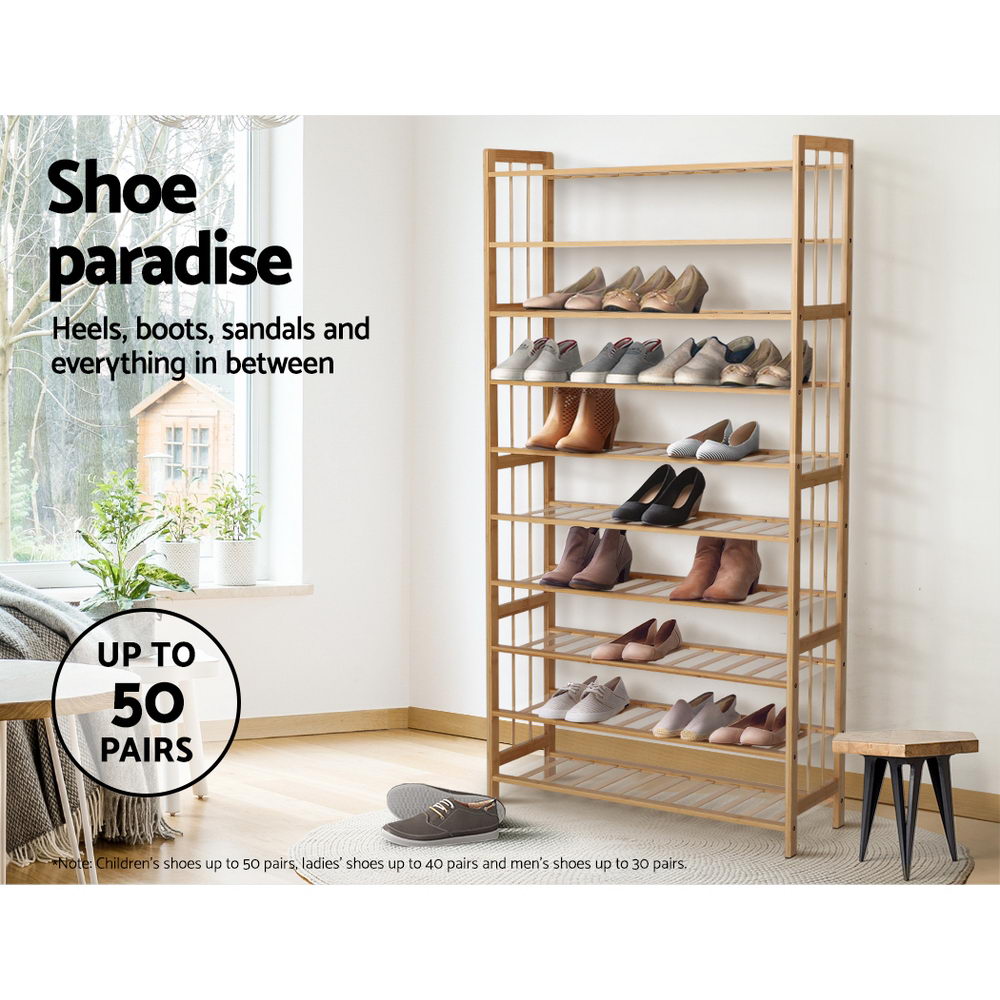 10-Tier Bamboo Shoe Rack Wooden Shelf - Homecoze