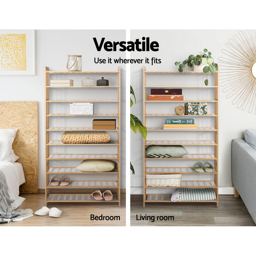 10-Tier Bamboo Shoe Rack Wooden Shelf - Homecoze
