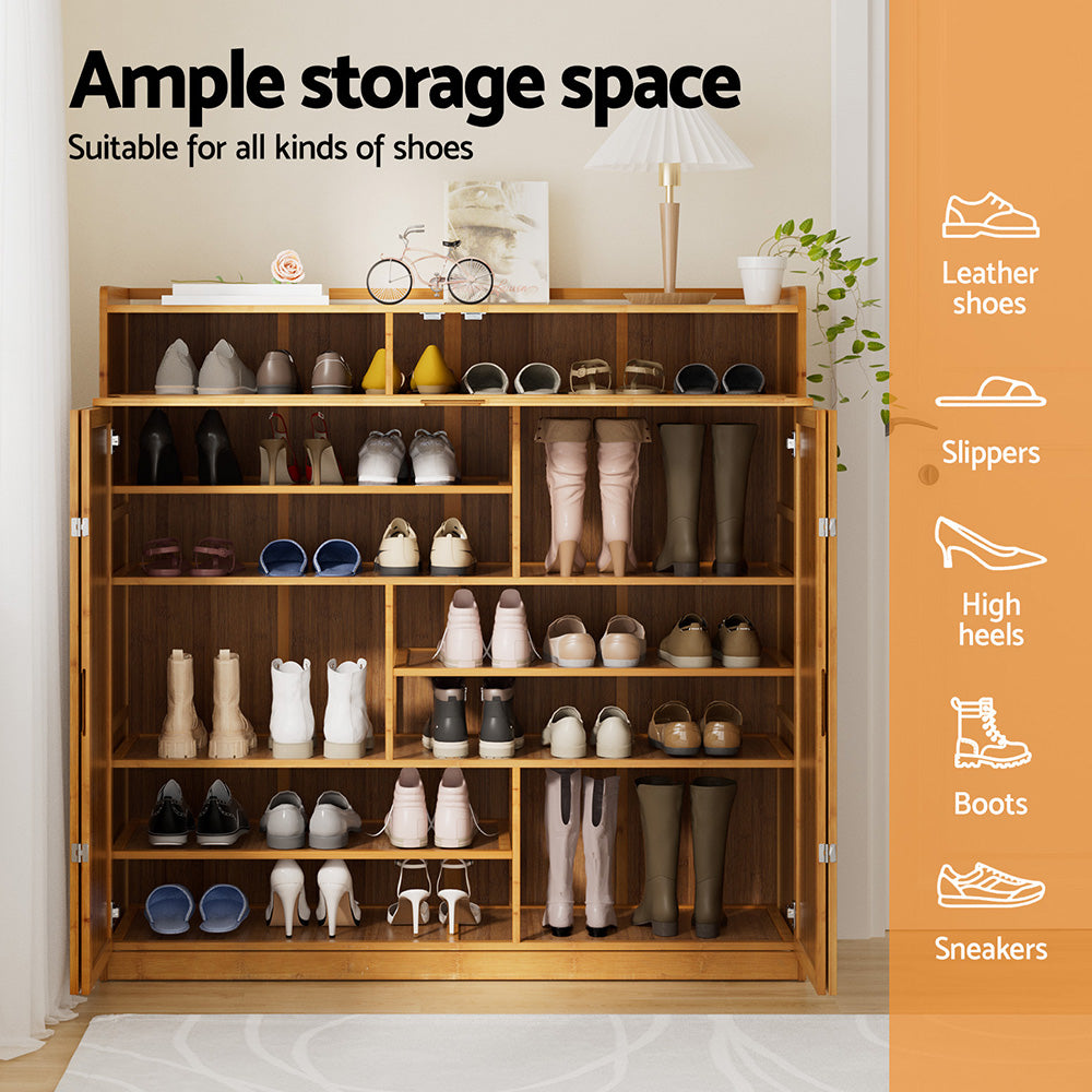 Artiss Shoe Rack Cabinet 30 Pairs Storage Cupboard Bamboo - Homecoze