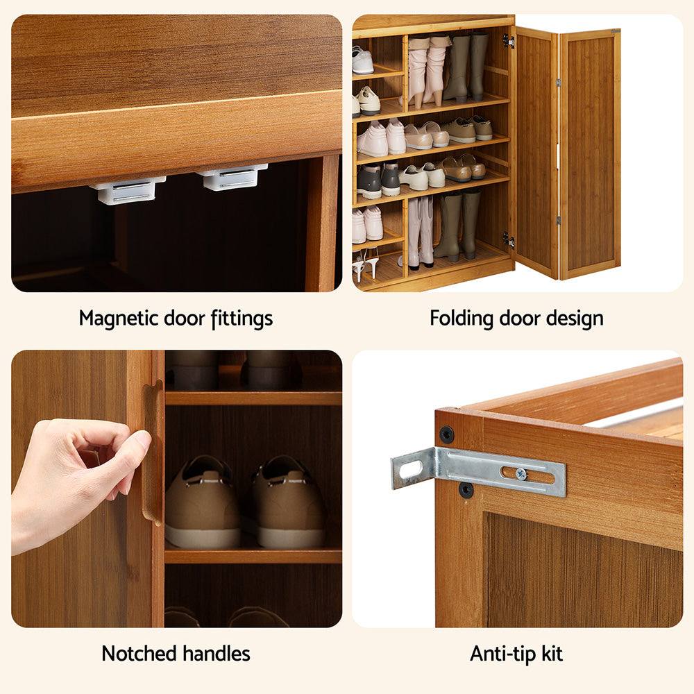 Artiss Shoe Rack Cabinet 30 Pairs Storage Cupboard Bamboo - Homecoze