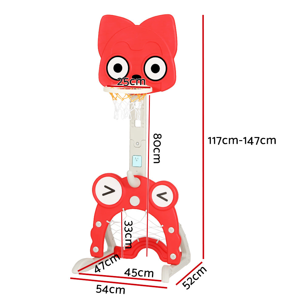 Kids Basketball Hoop 5-in-1 Sports Center - Red - Homecoze