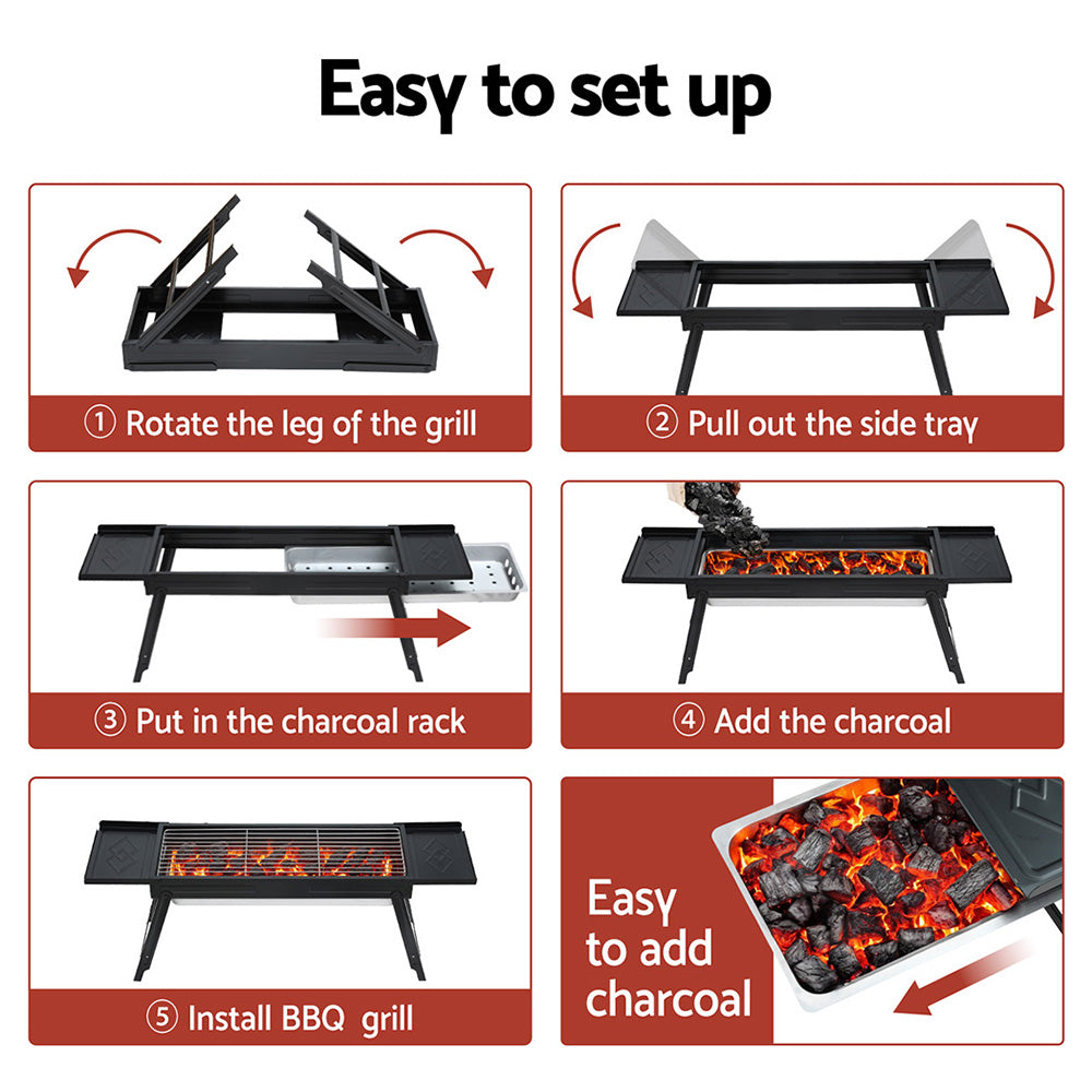Grillz Charcoal BBQ Grill Smoker Portable Barbecue Outdoor Foldable Camping - Homecoze