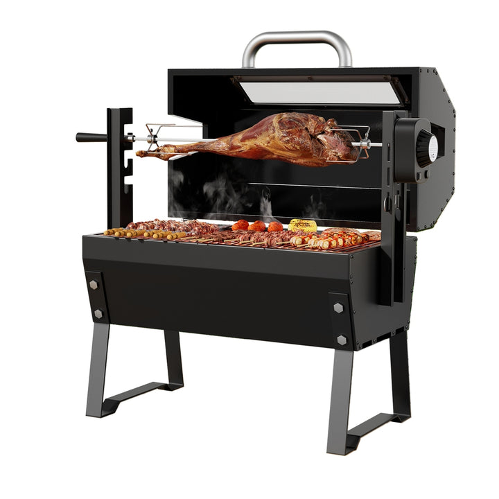 2-in-1 BBQ Grill Charcoal Smoker Roaster with Electric Rotisserie